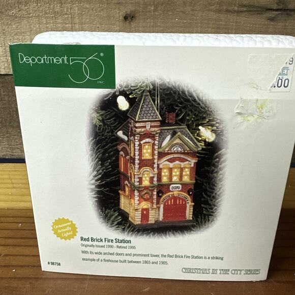 Dept 56 Red Brick Fire Station Lighted Ornament Classic Series 98758 Box - Picture 1 of 5